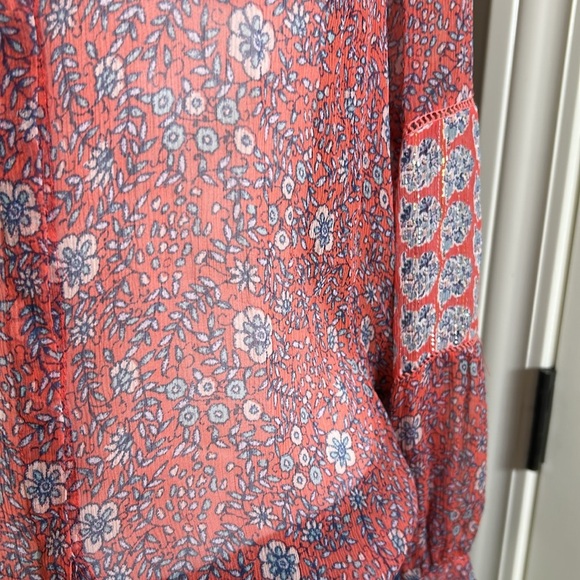 REBECCA TAYLOR Amanda Shirt Print Silk Long Sleeve Blouse Sheer Top Blousr Sz 4 - Picture 5 of 11